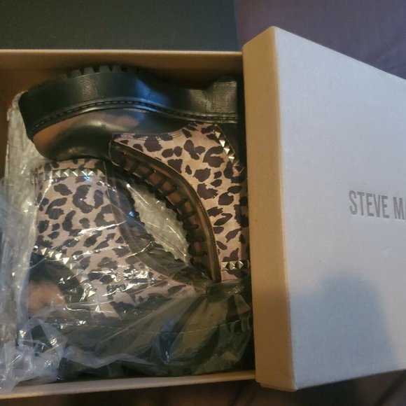 Steve Madden Avenger Leopard Studded Combat Boots - Picture 2 of 7